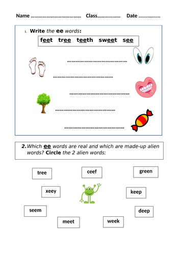 ee digraph worksheet Mrs Pryce's Funny Phonics