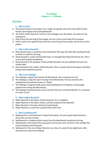 The Ickabog by J. K. Rowling - Chapters 9-17 - Reading comprehension and vocabulary worksheets