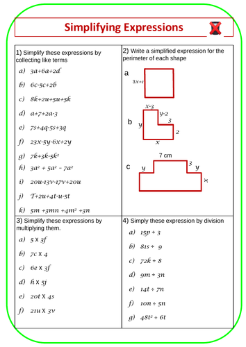 simplifying algebraic expressions teaching resources