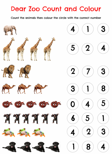 early years dear zoo count and colour teaching resources