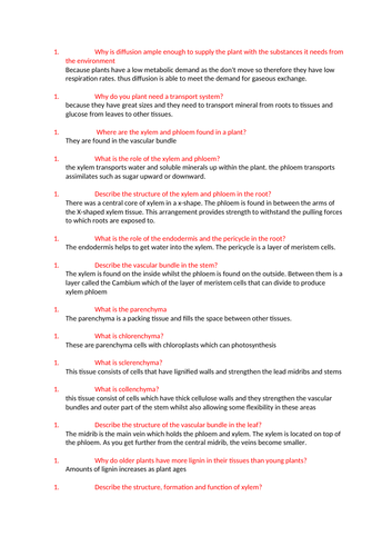 85+ OCR A level Plant Questions