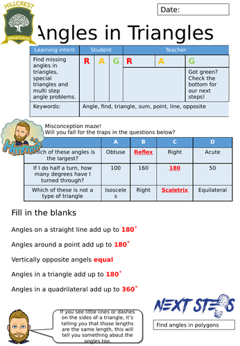 Angles in triangles worksheet