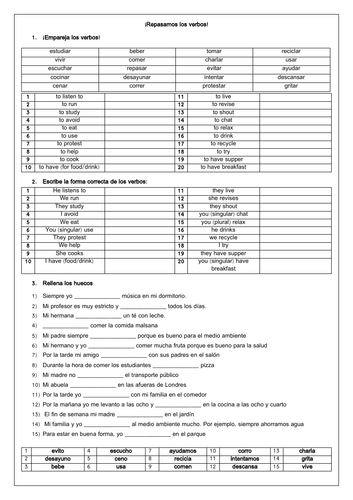 Spanish Present Tense Regular Verbs Teaching Resources 4686