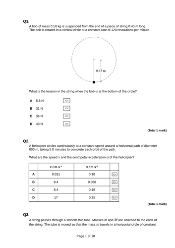 Circular motion multiple choice exam style questions - A Level Physics ...