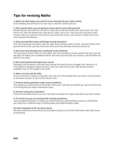 Tips for revising Mathematics
