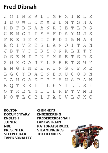 Fred Dibnah Word Search