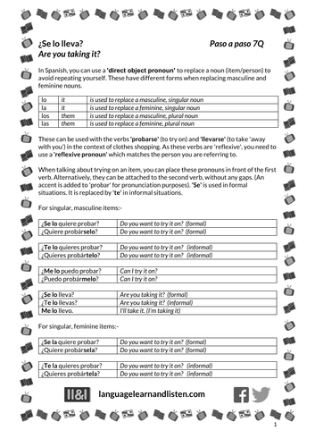 Secondary Spanish resources: nouns and pronouns