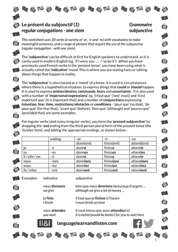 French - present subjunctive - regular conjugations (one stem)