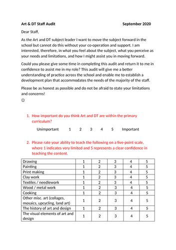 Art & DT teacher / staff audit