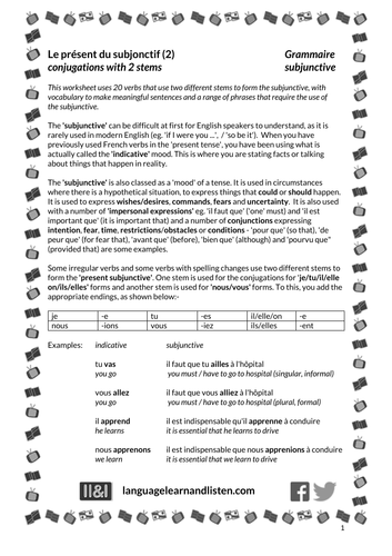 French - present subjunctive - conjugations with 2 stems