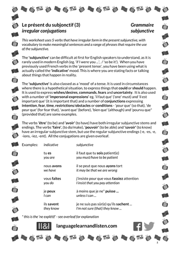 French - present subjunctive - irregular conjugations