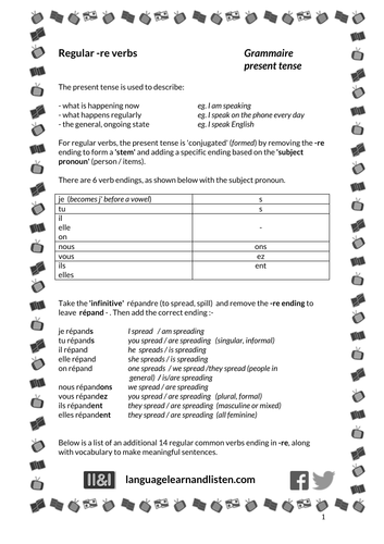 French - Regular -re verbs (present tense)