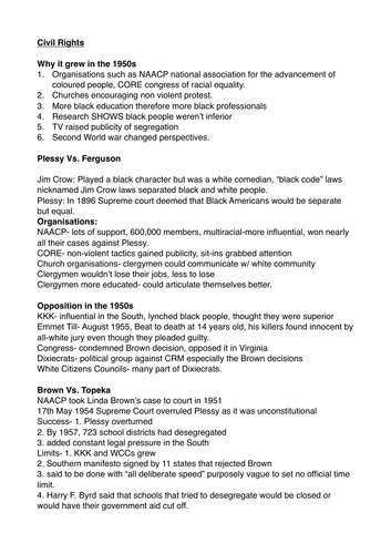 Civil Rights Notes & Timeline - Edexcel GCSE History