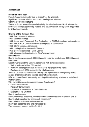 Vietnam War Notes & Timeline - Edexcel GCSE History