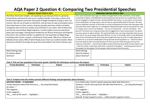 AQA Paper 2 Question 4 comparing presidential speeches