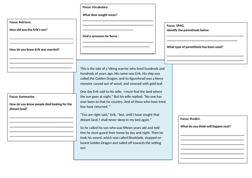 The Saga of Erik the Viking comprehension aimed at year 5
