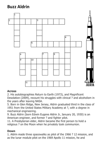 Buzz Aldrin Crossword Teaching Resources