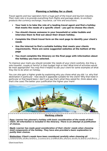 Travel and Tourism Planning a trip activity