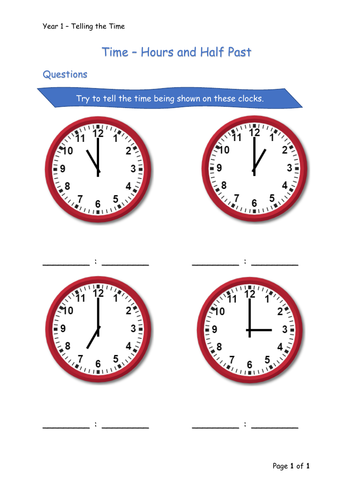 Y1 Maths - Time (Free)