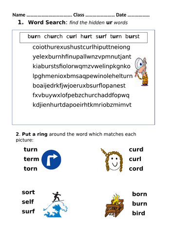 ur digraph worksheet Mrs Pryce's Funny Phonics