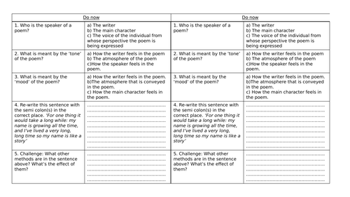 Walking Away Day-Lewis (AQA Love and Relationships) Two Lesson Sequence