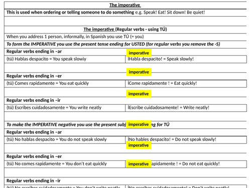 Imperative explanation & practice + ANSWERS