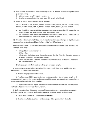 Random Sampling (Unit 1 - Collection of Data)