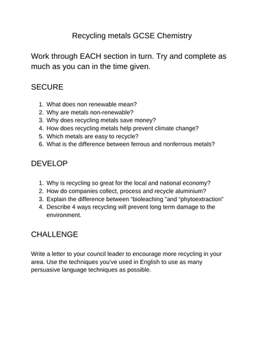 Recycling metals IT lesson