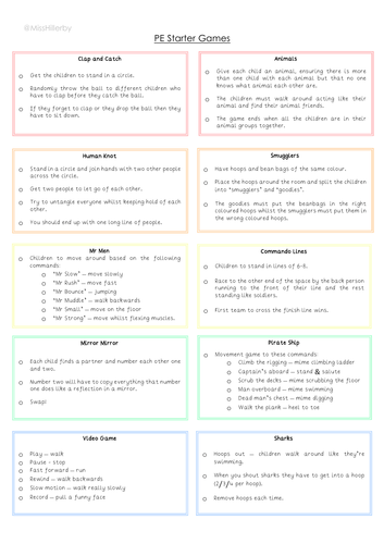 PE Starter Activity Cards