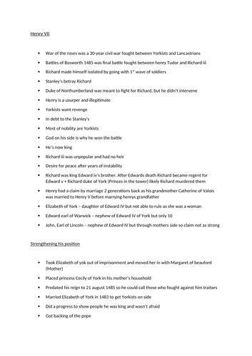 Henry VII Notes - Simnel and Warbeck