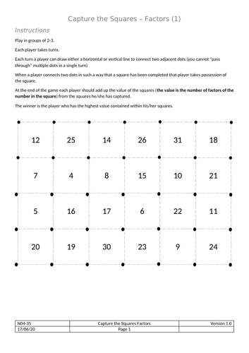 Capture the Squares Factors