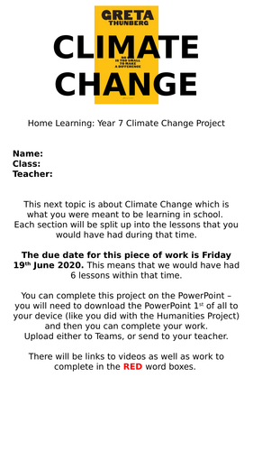 Home Learning - Climate Change Y7