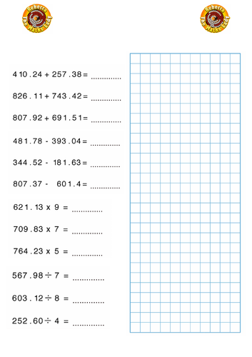 Calculating with Decimal Numbers (2)