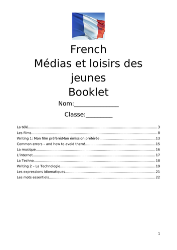 French GCSE revision resource - Media and Leisure Activities