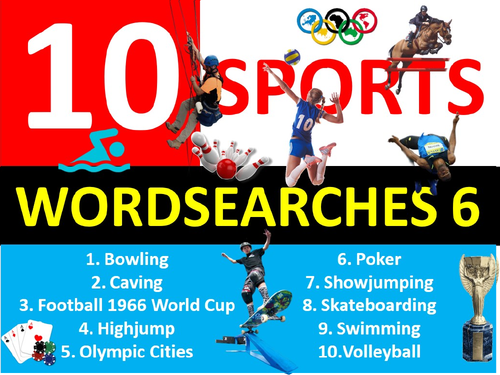 10 x Sports Wordsearch PE Sports Starter Settler Literacy Activity Homework Cover Lesson PE