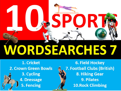 10 x Sports Wordsearches #7 PE Fitness Health Starter Settler Activity Homework Cover Wordsearch