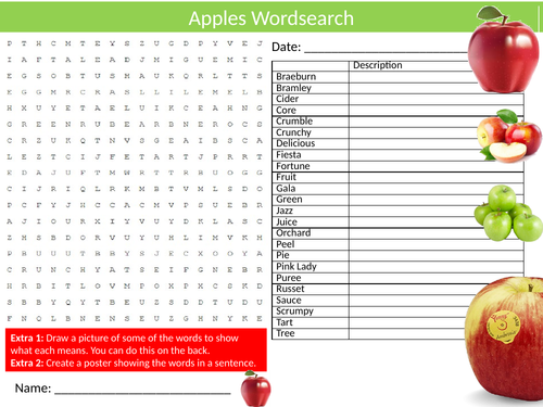 Apples #3 Wordsearch Sheet Starter Activity Keywords Cover Homework Food Technology