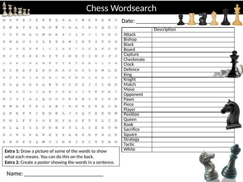 Chess #3 Wordsearch Starter Activity Board Games Homework Cover Lesson Plenary