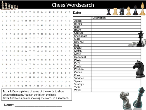 chess 3 wordsearch starter activity board games homework