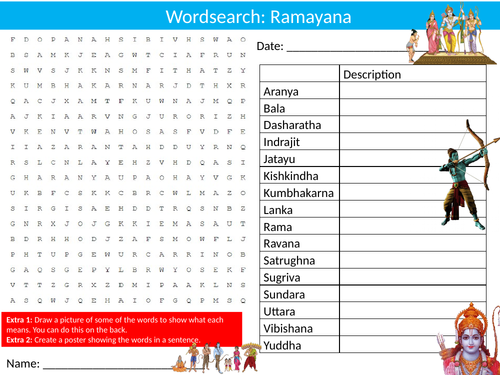 Ramayana Wordsearch Starter Settler Literacy Activity Homework Cover Lesson Sanskrit Epic
