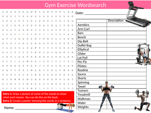 Gym Exercise #2 Wordsearch PE Sports Starter Settler Activity Homework Cover Lesson