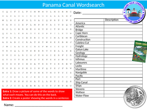 The Panama Canal Wordsearch Starter Settler Activity Homework Cover Lesson History Geography