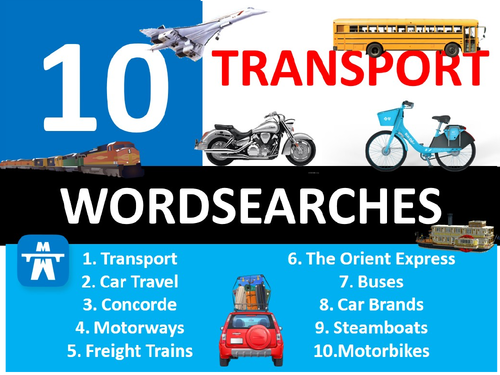 10 x Transport Wordsearch Starter Settler Activity Homework Cover Lesson Transportation