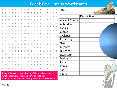 Uranus Greek God Wordsearch Starter Settler Activity Homework Cover Lesson Greece History