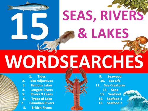 15 x Rivers Seas & Lakes Wordsearch Starter Settler Activity Homework Cover Lesson Geography