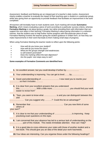 Assessment for Learning - Using Formative Marking Comments