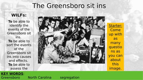 Sit ins. Part of a Black Lives Matter & Civil Rights SOW