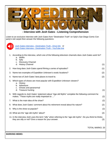 Expedition Unknown- Interview with Josh Gates Listening