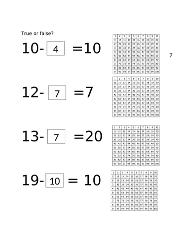 Subtraction true or false questions