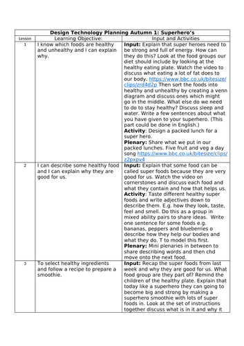 Year 1 Superhero DT planning